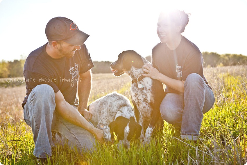 Shane and Kira of Badger Creek Rustic Furniture hung out with Chocolate Moose Images for some dog photos on a lovely spring evening in Western Minnesota